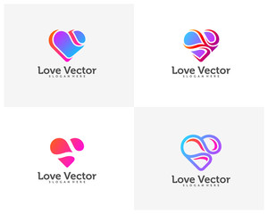 Set of Love Heart Creative logo concepts, abstract colorful icons, elements and symbols, template - Vector