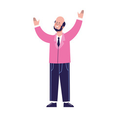 cartoon businessman with arms up, colorful design