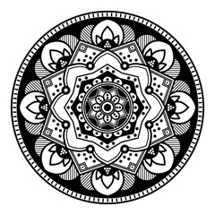 Obraz premium Mandala pattern black and white. Islam, Arabic, Pakistan, Moroccan, Turkish, Indian, Spain motifs