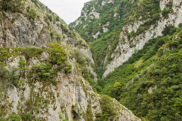 Las Xanas narrow cliff trail in Asturias province, Spain