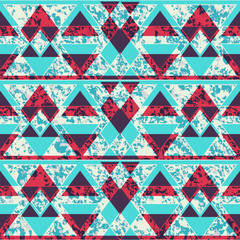 Blue color triangle pattern with grunge effect.