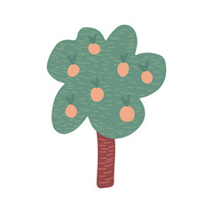 Hand drawn Fruit tree isolated on white background. Cartoon apple tree.