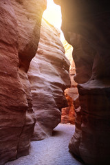Walkway slot in Red Canyon. Negev Desert, Eilat, Israel
