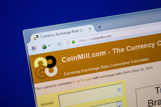 Ryazan, Russia - June 26, 2018: Homepage of CoinMill website on the display of PC. URL - CoinMill.com.