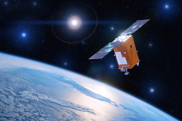 Satellite for studying the atmosphere and hydrosphere in the low orbit of planet Earth. Elements of...