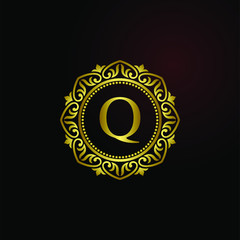 Luxury logo concept letter Q in vector for restaurant, royalty, boutique, hotel, jewelry, fashion, cosmetic