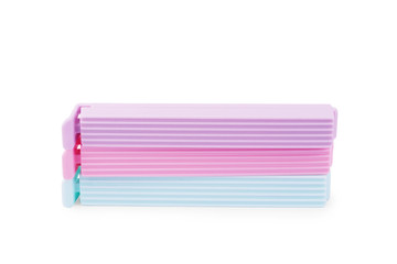 Plastic bag clips on a white background