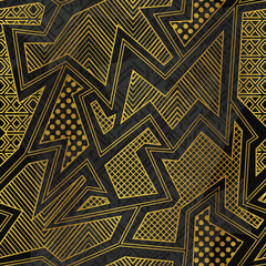 Gold tribal geometric seamless pattern.