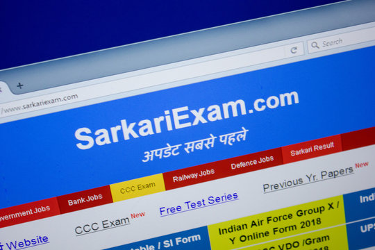 Ryazan, Russia - June 26, 2018: Homepage of SarkariExam website on the display of PC. URL - SarkariExam.com.