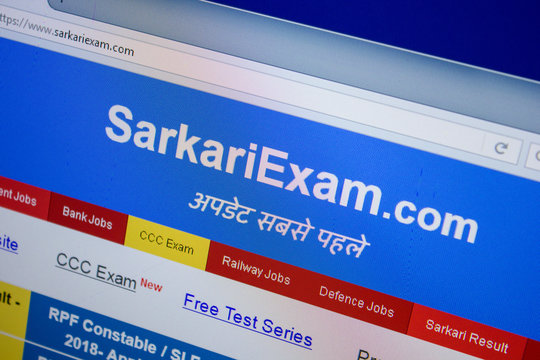 Ryazan, Russia - June 26, 2018: Homepage of SarkariExam website on the display of PC. URL - SarkariExam.com.
