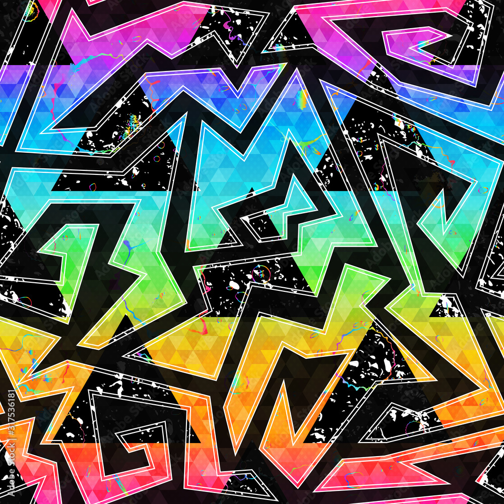 Wall mural Geometric graffiti seamless pattern with grunge effect