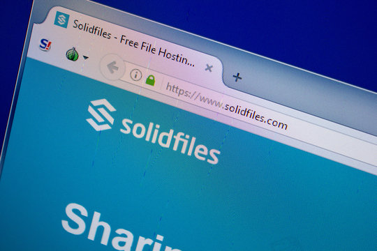 Ryazan, Russia - June 26, 2018: Homepage of SolidFiles website on the display of PC. URL - SolidFiles.com.
