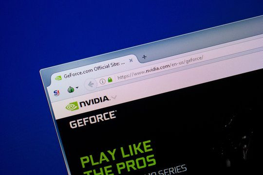 Ryazan, Russia - June 26, 2018: Homepage of GeForce website on the display of PC. URL - GeForce.com.