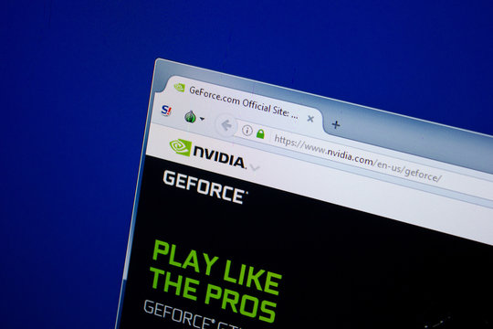 Ryazan, Russia - June 26, 2018: Homepage of GeForce website on the display of PC. URL - GeForce.com.