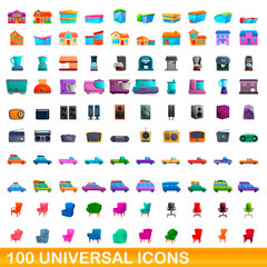 100 universal icons set. Cartoon illustration of 100 universal icons vector set isolated on white background