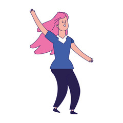 cartoon happy woman dancing icon, colorful design