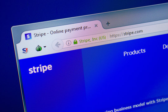 Ryazan, Russia - June 26, 2018: Homepage of Stripe website on the display of PC. URL - Stripe.com.