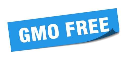 gmo free sticker. gmo free square sign. gmo free. peeler