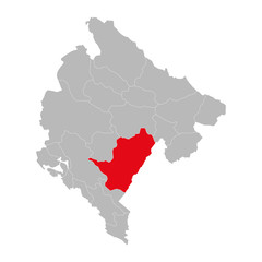 Podgorica province highlighted on montenegro map. Gray background.