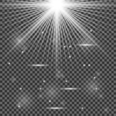 Light shine, star flash sparkles, vector sunlight lens flare effect. Magic light glow sparks, Christmas glitter shiny rays