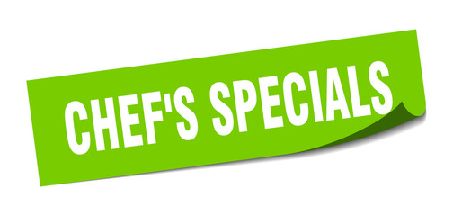 chef's specials sticker. chef's specials square sign. chef's specials. peeler