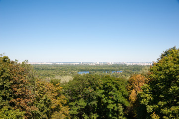 Fototapeta na wymiar Ukraine, Kiev city, view of the Dnieper river and the left bank. landscape