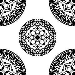 Mandala seamless pattern black and white. Islam, Arabic, Pakistan, Moroccan, Turkish, Indian, Spain motifs