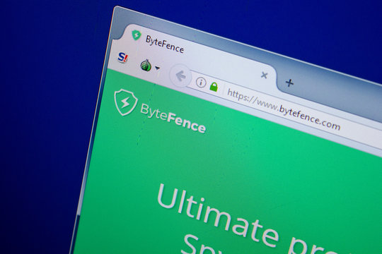 Ryazan, Russia - June 26, 2018: Homepage of ByteFence website on the display of PC. URL - ByteFence.com.
