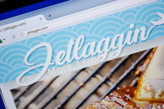 Ryazan, Russia - June 26, 2018: Homepage of Jetlaggin website on the display of PC. URL - Jetlaggin.com.