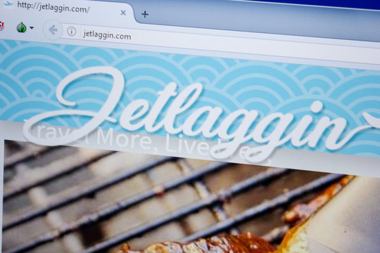 Ryazan, Russia - June 26, 2018: Homepage of Jetlaggin website on the display of PC. URL - Jetlaggin.com.