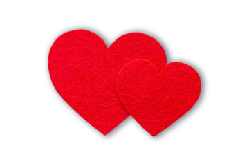 Two red hearts on an isolated background.