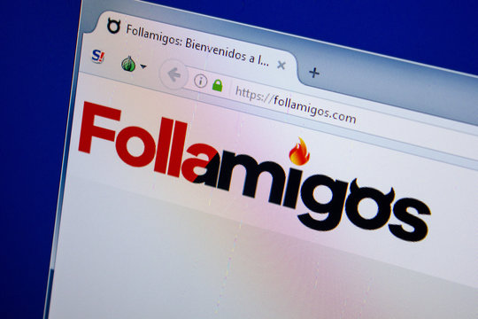 Ryazan, Russia - June 26, 2018: Homepage of FollAmigos website on the display of PC. URL - FollAmigos.com.