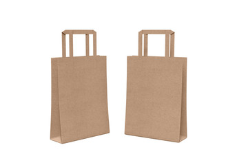 Brown blank paper bag mock up template on isolated white background, shopping paper bag for design...