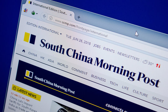 Ryazan, Russia - June 26, 2018: Homepage of SCMP website on the display of PC. URL - SCMP.com.