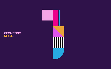 Colored geometric number with abstract graphic shapes. One 1 vector illustration EPS.