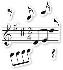stickers melody treble clef sharp notes signs