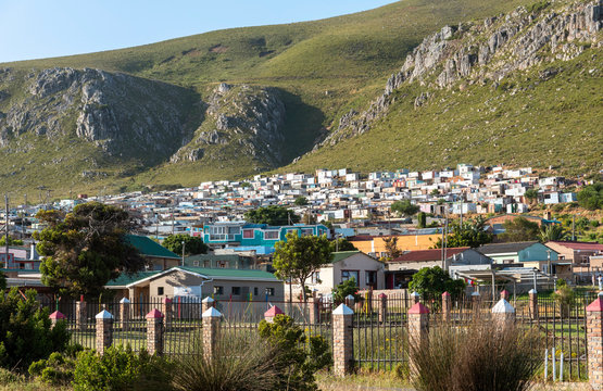 .Kleinmond, Western Cape, South Africa. December 2019. Mountainside township at Kleinmond on the garden route, South Africa.