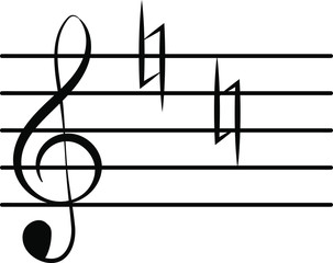 Fototapeta na wymiar treble clef line two naturals