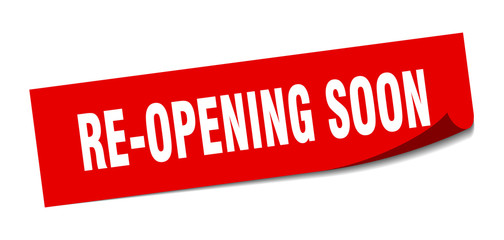 re-opening soon sticker. re-opening soon square sign. re-opening soon. peeler