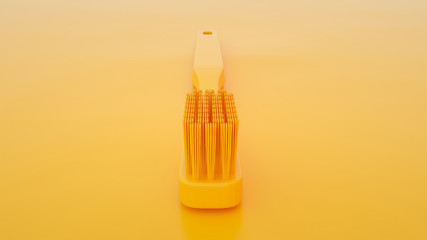 Yellow Toothbrush isolated on yellow background. Minimalism concept. 3d illustration