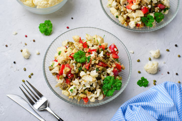 Cauliflower Mung Bean and Bell Pepper Salad, Vegan Food