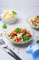 Cauliflower Mung Bean and Bell Pepper Salad, Vegan Food