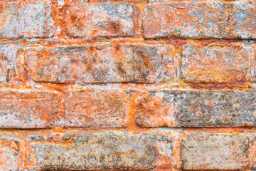 Vibrant abstract wallpaper, banner. Red vintage wall with damaged brick