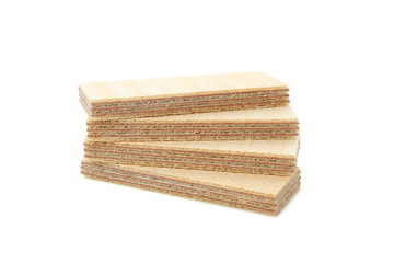 Stack of sweet wafer biscuits isolated on white background
