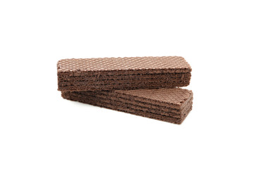 Sweet chocolate wafer biscuits isolated on white background