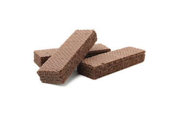 Sweet chocolate wafer biscuits isolated on white background