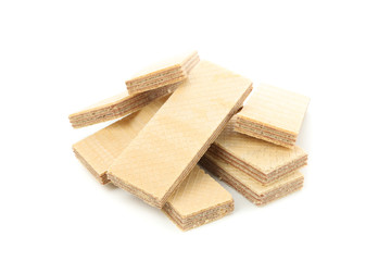 Heap of sweet wafer biscuits isolated on white background