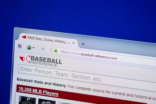 Ryazan, Russia - June 26, 2018: Homepage of Baseball-Reference website on the display of PC. URL - Baseball-Reference.com.