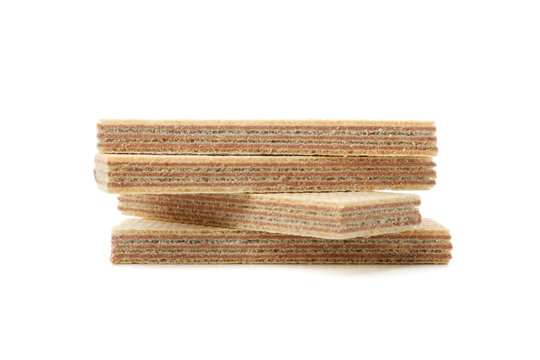 Stack of sweet wafer biscuits isolated on white background