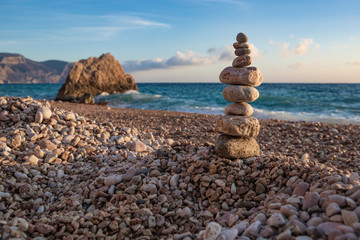Fototapeta na wymiar Zen concept. The object of the stones on the beach. Relax & Meditation. Zen stones
